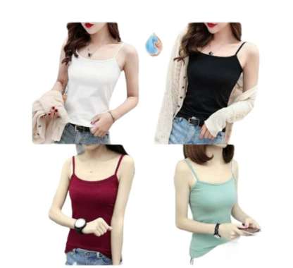 Pakaian Atasan Wanita Fashion Murah Tank Top Tali Kecil Putih
