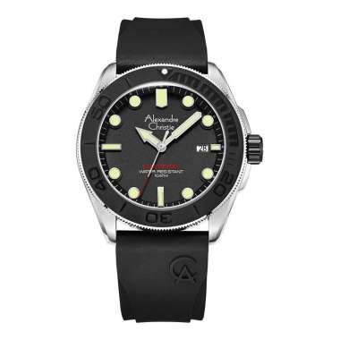 Alexandre Christie Automatic AC 3042 MA RTBBA Man Black Dial Black Rubber Strap [Machtwatch] Hitam