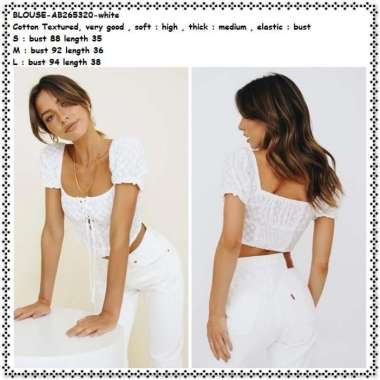 AB265320 Baju Atasan Crop Top Blouse Wanita Korea Import Putih White