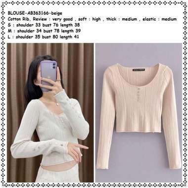 AB363166 Baju Atasan Rajut Wanita Blouse Lengan Panjang Korea Import