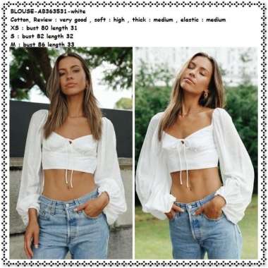AB363531 Baju Atasan Summer Crop Top Putih Blouse Wanita Korea Import