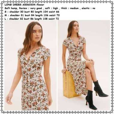 AB363334 Vintage Long Dress Midi Bunga Pesta Wanita Korea Import Putih