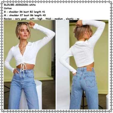 AB362636 Baju Atasan Crop Top Blouse Rajut Wanita Korea Import Putih