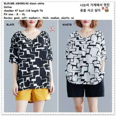 AB438142 Baju Atasan Wanita Blouse Korea Import Hitam Putih Jumbo Big