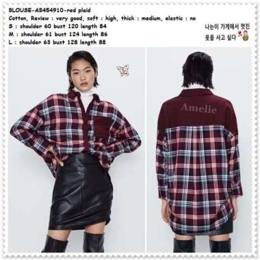 AB454910 Baju Atasan Kemeja Kotak Wanita Blouse Korea Import Tunik