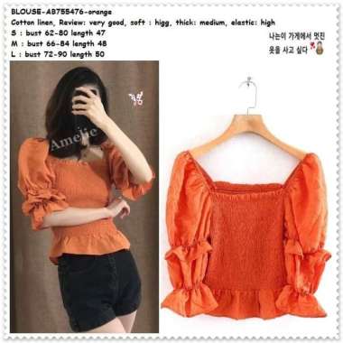 AB755476 Baju Atasan Wanita Blouse Korea Import Orange Oren