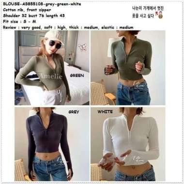 AB855108 Baju Atasan Blouse Rajut Crop Sweater Wanita Korea Import