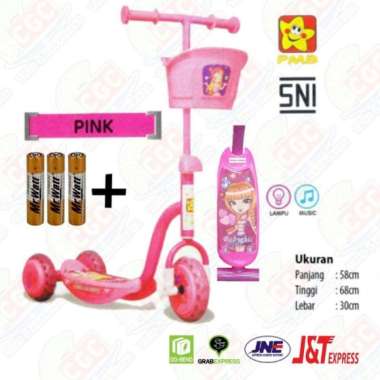 Scooter Anak PMB Mainan Skuter Roda 3 Tiga Sensor Musik Lampu Merah Biru