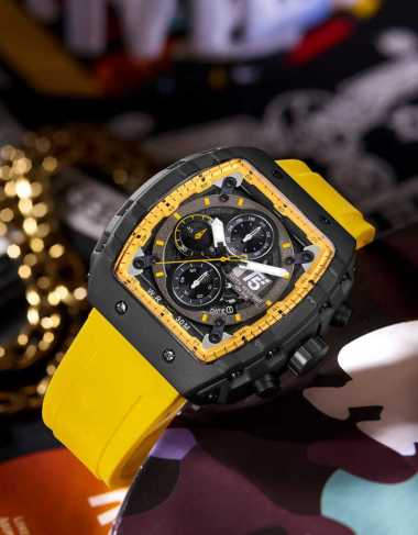 Jam Tangan T5 ORIGINAl Pria Strao Rubber Tanggal dan Chrono Aktif Free Box dan Garansi T50435 Kuning
