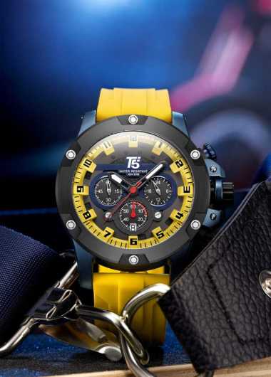 Jam Tangan T5 ORIGINAL Pria dan Wanita Strap Rubber Tanggal dan Chrono Aktif Free Box dan Garansi T5
