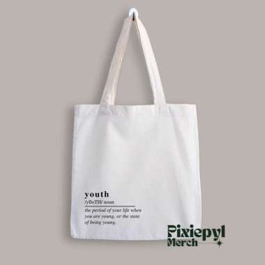 Tote Bag Aesthetic Youth With Resleting Canvas Premium Putih