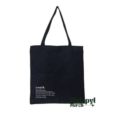 Tote Bag Aesthetic Youth With Resleting Canvas Premium Hitam