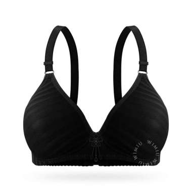 Wimiu BH Bra Wanita BH Tanpa Kawat Busa Tipis Motif Garis Jaring 100111 Black 38