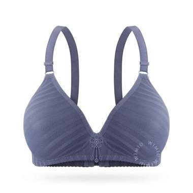 Wimiu BH Bra Wanita BH Tanpa Kawat Busa Tipis Motif Garis Jaring 100111 Blue 40