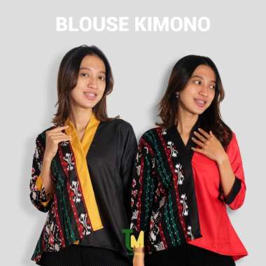 BATIK WANITA BLUS KIMONO BLOUSE ATASAN BATIK KANTOR Merah