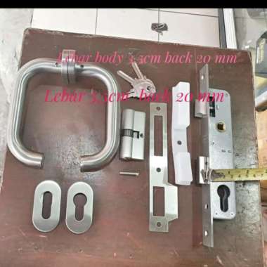 kunci pintu almunium komplit set / gagang pintu almunium