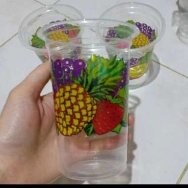 cup gelas plastik printing buah ukuran 16 oz isi 50 pcs