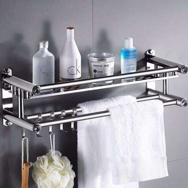 Rak Kamar Mandi Stainless Rak Dinding Kamar Mandi Rak Dinding WC 1 Tingkat 40cm hitam