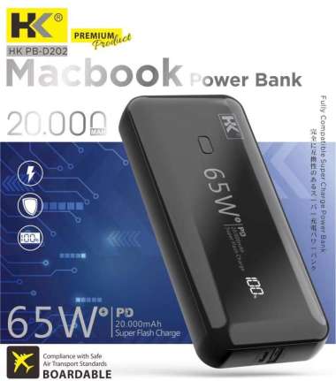Power Bank HK PB-D202 20000mAh PD 65W + Kabel Data C to C Hitam