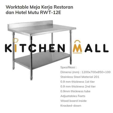 RWT-12E Meja Stainless Steel W/ Backsplash Untuk Dapur / Meja Kerja