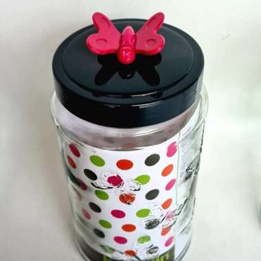 Herevin toples canister kaca tutup plastik magenta 1,7 liter