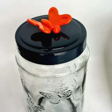 Herevin toples canister kaca tutup plastik Orange 1,7 liter