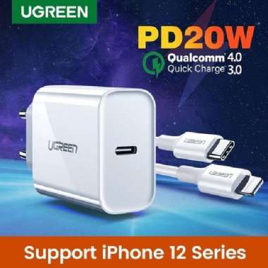 UGREEN Adapter Kepala Charger 20W MFI USB C iPhone 11 12 13 Pro Max 20W + CABLE IPH