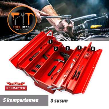 KENMASTER TOOLS BOX BESI 3 SUSUN - TOOLS BOX KOTAK PERKAKAS DAN PERALATAN PANCING merah