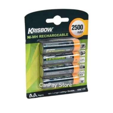 Krisbow Set Baterai Rechargeable Size AA 2500 Mah 4 Pcs