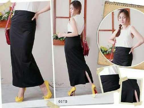 Rok kerja hitam / Rok span panjang belahan belakang S