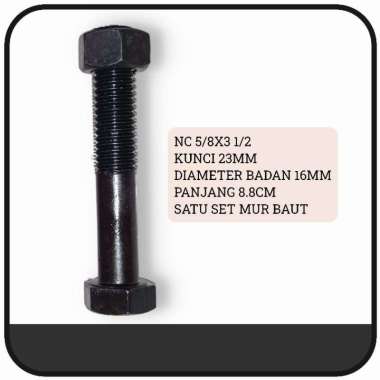 BAUT NC 5/8 X 3 1/2 KUNCI 23 PANJANG 8.8 CM - Baut Mur HITAM NC 5/8X3 1/2