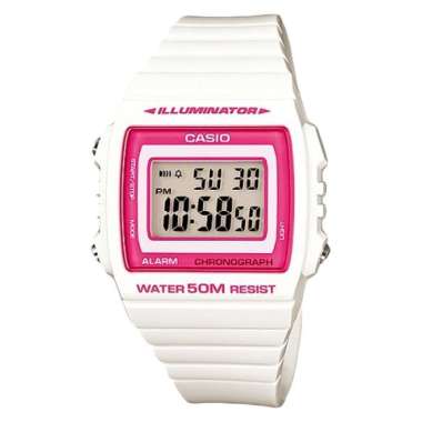Casio Standar W-215H-7A2VDF Alarm Chrono WR 50M Digital Dial White Resin Strap Putih