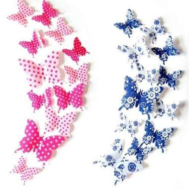 Wall sticker Stiker kupu-kupu Butterfly 3D Tempelan Dinding DIY Pink