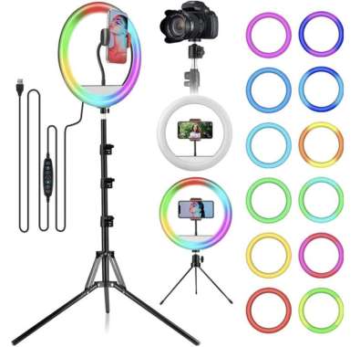 Lampu Ring Light Set Jumbo LED 33cm + Tripod 210cm + Phone Holder Multicolor