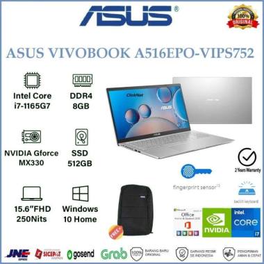ASUS A516EPO-VIPS752 I7-1165G7 8GB 512GB SSD MX330 2GB FHD IPS W10 OHS