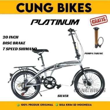 SEPEDA LIPAT 20 Inch PLATINUM 7 SPEED Velg Tinggi design Italy free pompa silver