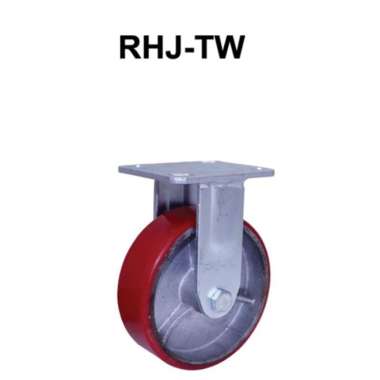 Roda Caster / Troli / Trolly PU Merah 8 Inch Heavy Duty Mati ( Fixed ) RHJ Indonesia