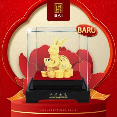 BAI GIFT SOUVENIR TAHUN IMLEK 2023 PATUNG SHIO KELINCI LAPIS EMAS 24K SIZE L SIZE SS 155 MM