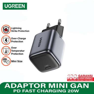 Ugreen Charger 20W Gan Mini Adaptor USB C Fast Charging PD Abu-abu