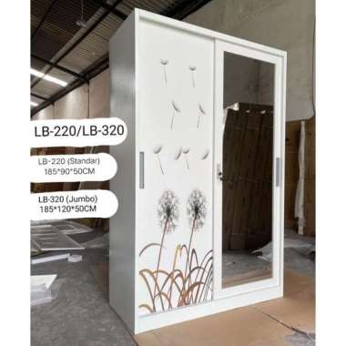 Lemari baju motif bunga uk standar / jumbo warna putih 2 pintu geser (khusus wil. palembang) Jumbo L