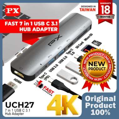 USB Hub Type C 3.1 Converter HDMI SD Micro SD Macbook 7 in 1 PX UCH27