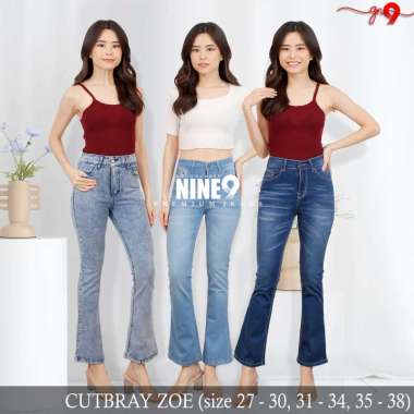 GOODNO.9 || Celana Jeans Wanita Cewek Zoe Cutbray Boot Cut Snowblue Bigsize Jumbo Mom Jeans Stretch 