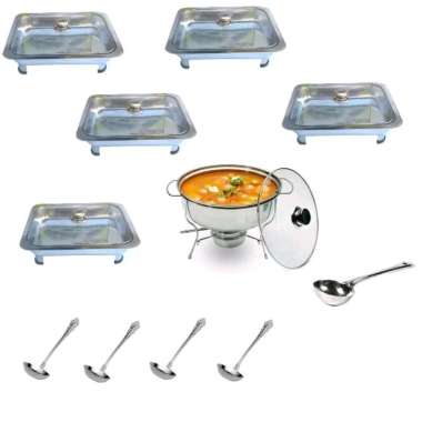 Paket Hemat Prasmanan Fastfood Tutup Kaca 5Set + 1Set Soup Warmer Bulat + 6Set Sendok Packing dgn Bu