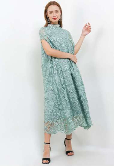 ICONS EMBELISHED T NECK EMB TULLE CAPE KAFTAN WANITA MODERN TNIC0671BB GREEN