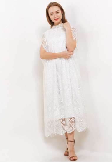 ICONS EMBELISHED T NECK EMB TULLE CAPE KAFTAN WANITA MODERN TNIC0671BB WHITE