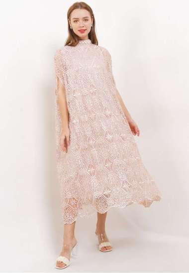 ICONS EMBELISHED T NECK EMB TULLE CAPE KAFTAN WANITA MODERN TNIC0671BB PINK
