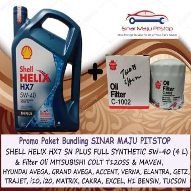 Paket Bundling Oli SHELL HELIX HX7 5W-40 SN PLUS Original 4 Liter & Filter Oli HYUNDAI TRAJET & i10
