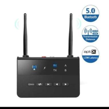Adapter Bluetooth 5.0 Audio Transmitter Receiver RX Bypass Aptx LL hitam