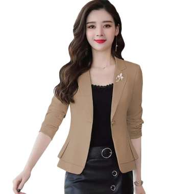 Blazer Kerja Kantor Wanita Gaya Korea Cantik Murah Terbaru - Jfashion Quinzy M Coklat