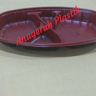 Mika Bento Sekat 4 Oval Red Black + Tutup HARGA 1 ROLL ISI 50 PCS